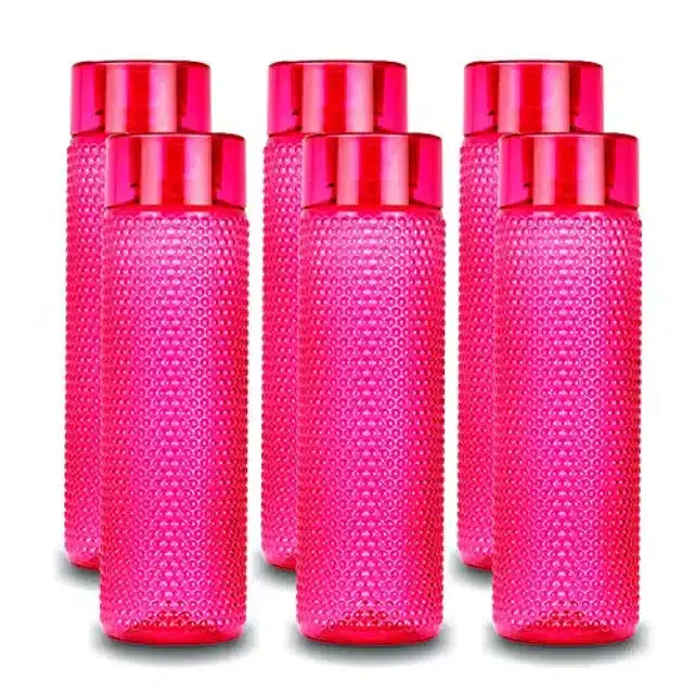 Airtight Plastic Water Bottle with Lid, Pink, 1000 ml, Pack of 6