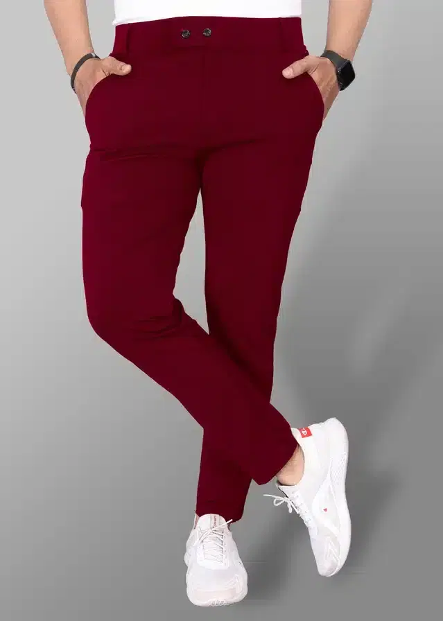 Lycra Blend Trouser for Men (Maroon, 34)