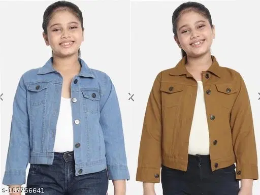 Denim Jacket for Girls, Pack of 2 (Blue & Brown, 5-6 Years)