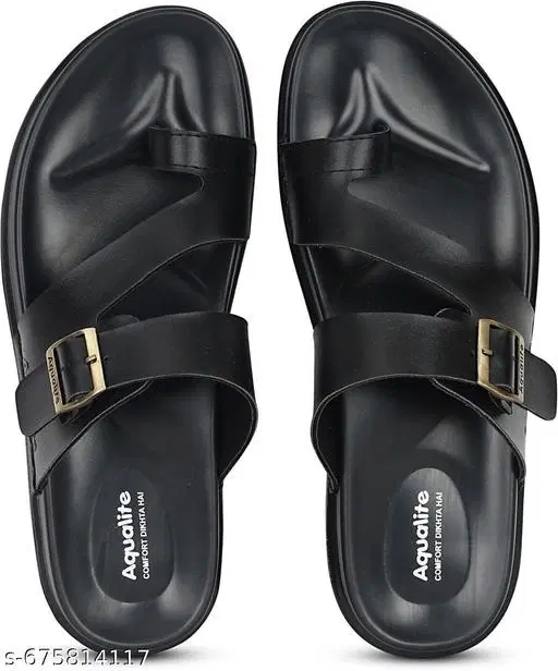 Aqualite PU Sandals for Men (Black, 7)