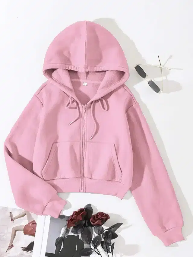 Fleece Hooded Sweatshirt for Women (Pink, S)