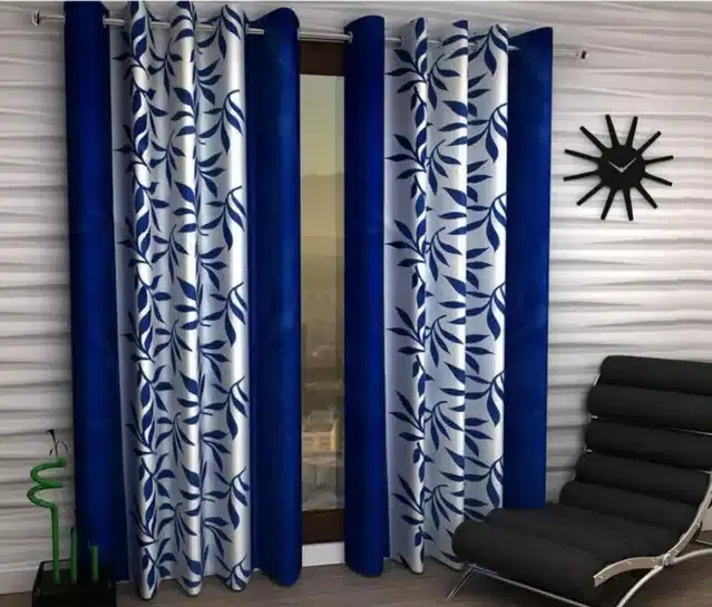 Polyester Printed Window & Door Curtains, Pack of 2, Blue, 5 feet