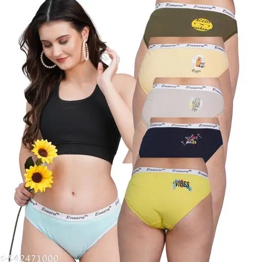 6 Pcs 100% Cotton Briefs for Women (Multicolor, 28)