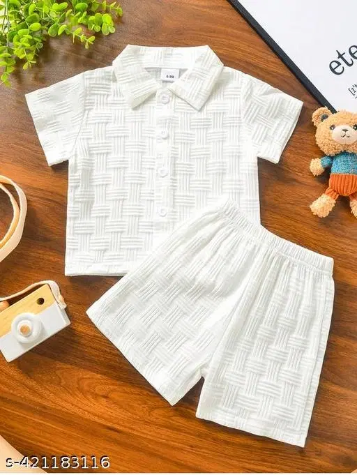 Cotton Blend Shirt and Short Set for Boys (White, 0-6 Months)
