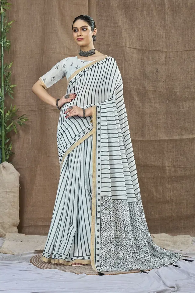 Silk Woven Design Saree for Women, White (6.3 m)