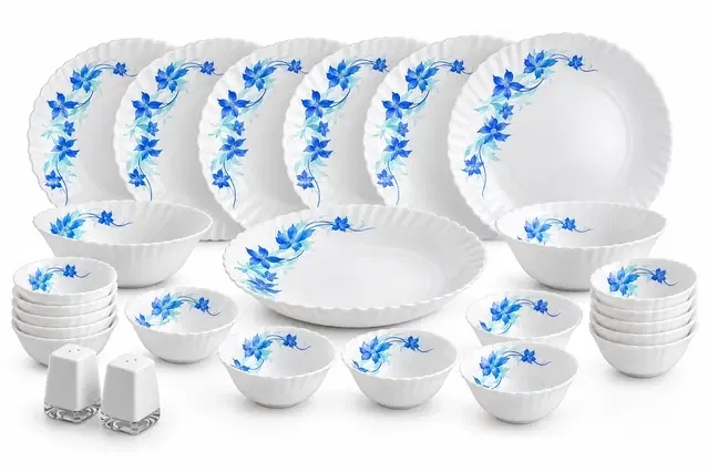 Cello Dazzle Blue Swirl Dinner Set 23 Pc | Set Of 23 | Microwave & Dishwasher Safe | Chip-Resistant Opalware | Lightweight & Bone-Ash Free