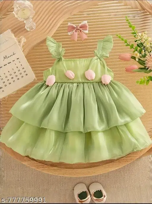 Layered Party Dress for Girls (Green, 12-18 Months)
