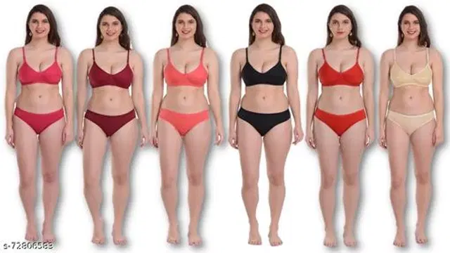 Cotton Blend Solid Lingerie Set for Women, Pack of 6 (Multicolor, 30A)