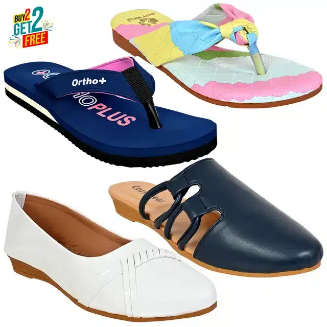 Bellies with Slippers for Women, Set of 4 (2 Pairs) (2 Pairs) (Multicolor, 6)