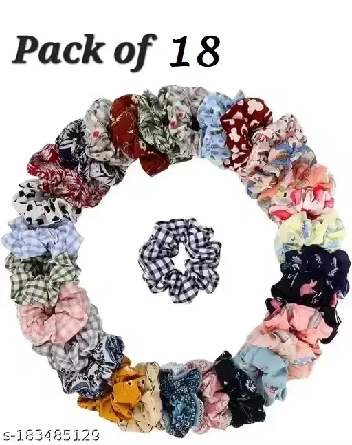 Georgette Floral Hair Scrunchies, Assorted, Pack of 18