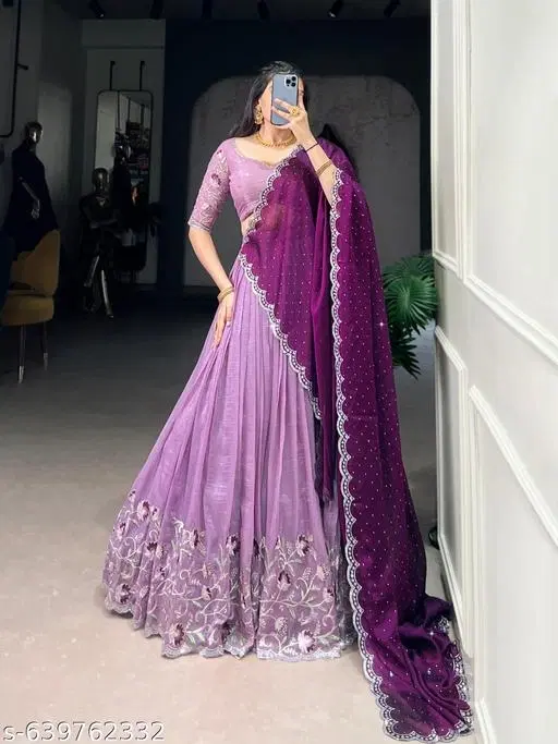 Embroidered Lehenga Choli for Women (Purple, Semi Stitched)