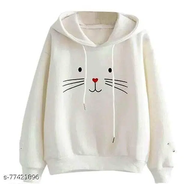 Cotton Blend Hoodie for Women (White, L)