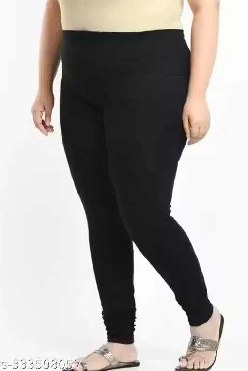 Solid Cotton Blend Churidars Pant for Women ,Black (L)