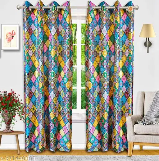 KANUSHI Industries® 2 Pieces Washable Polyster Eyelet Window Curtain Set (Multicolor) (CUR-DIG-B-7FEET-2PCS)…