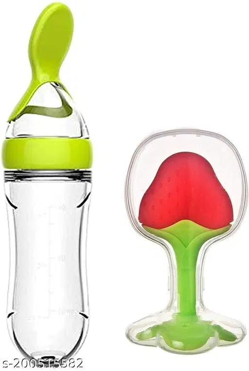Baby Feeding Bottle Silicone Squeez Feeding Spoon Milk Cereal Training Feeder And Fruit Shape Silicone Teether