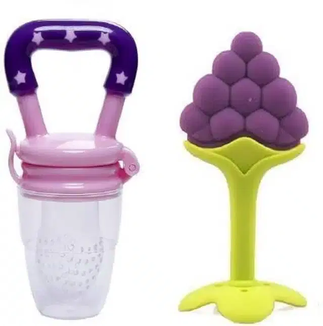 Silicone Fruit Feeder with Teether for Kids, Multicolor, Set of 2