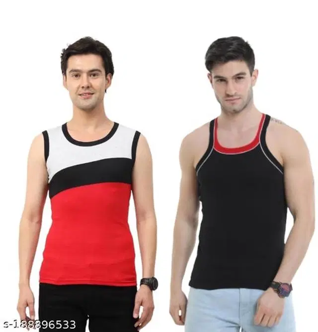 Cotton Vests for Men, Pack of 2 (Multicolor, L)