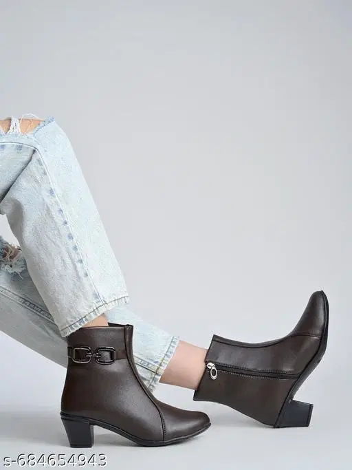 Shoetopia Synthetic Heeled Boots Brown (IND-4)