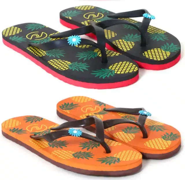 Flip Flops for Women, Pack of 2 (Multicolor, 5)