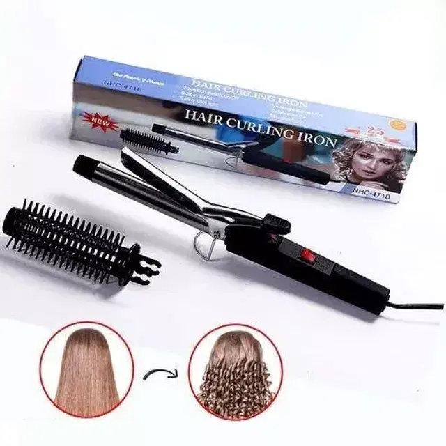 Iron Rod Hair Curler for Women, Black, 25 W