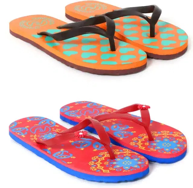 Flip Flops for Women, Pack of 2 (Multicolor, 7)