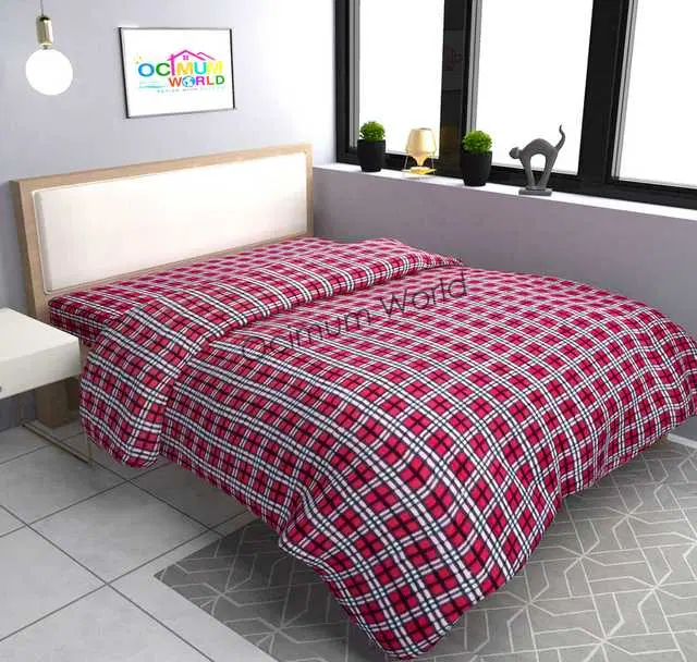 MORADO Double Bed Woolen Fabric Checkered Duvet Cover for Winters, Red, 90X100 Inches, M-15