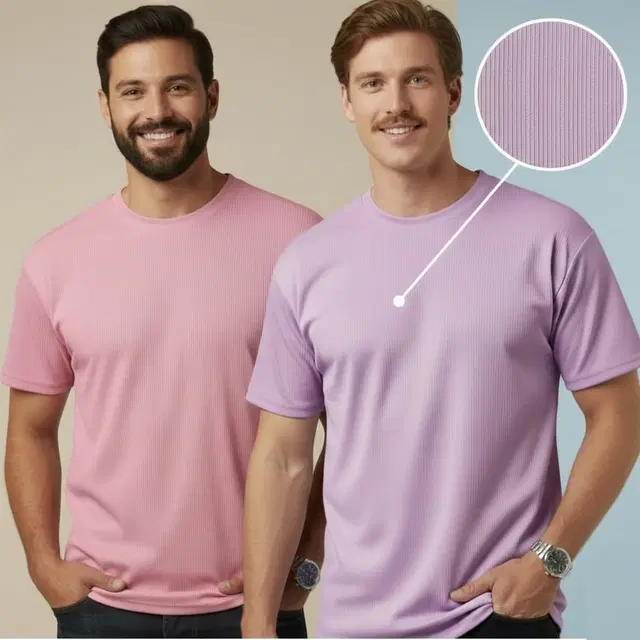 Polyester Round Neck T-shirt for Men, Multicolour, Pack of 2 (M)