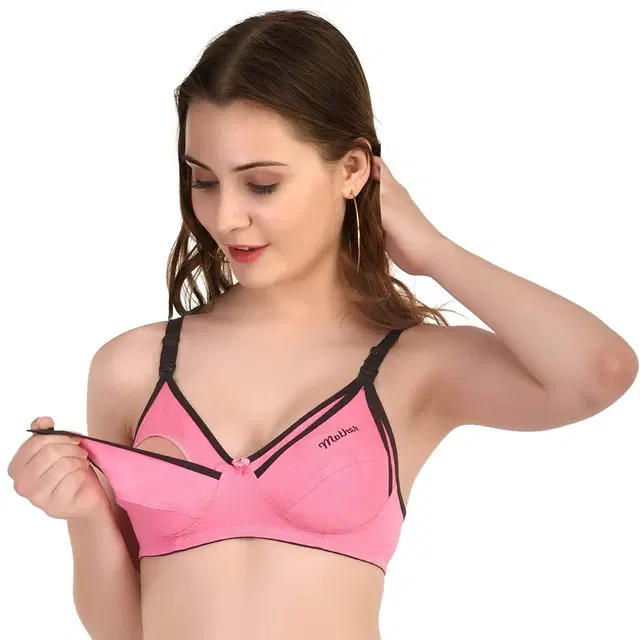Cotton Blend Solid Non Padded Feeding Bra for Women (Multicolor, 32)