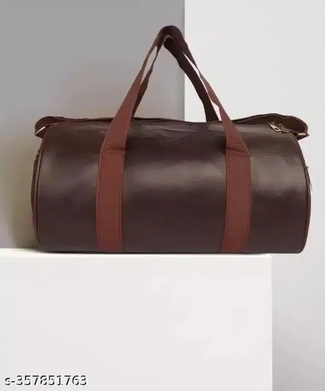 Faux Leather Gym Bag, Dark Brown