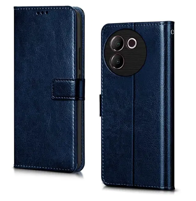 Artificial Leather Mobile Flip Cover for Vivo V30e, Blue