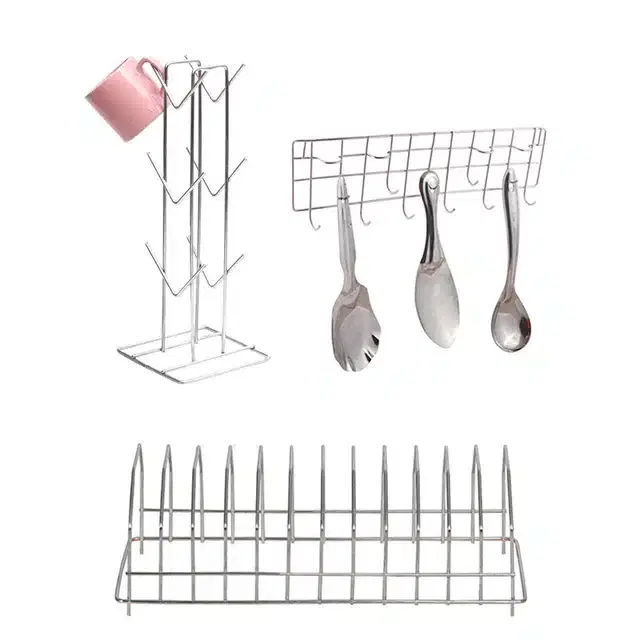 Oc9 Stainless Steel Cup Stand & Plate Stand & Wall Mounted Ladle Hook Rail For Kitchen