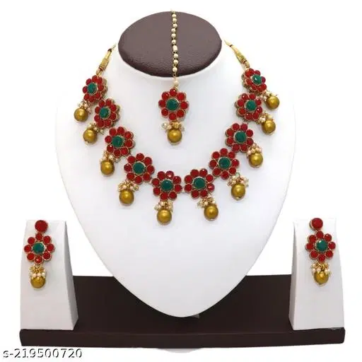 Primium Quality Kundan Necklace Set for Women, Red