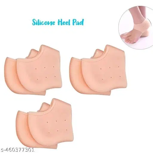 Silicone Orthopedic Gel Heel Pad Socks for Pain Relief, Beige, Set of 3