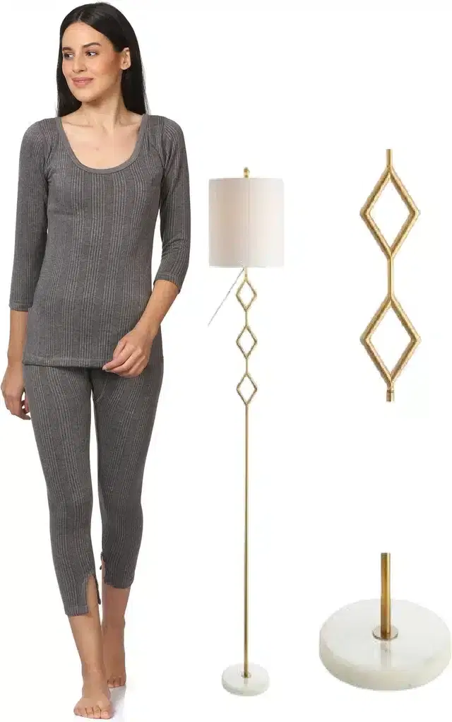 Polycotton Full Sleeves Thermal Set for Women (Grey, S)