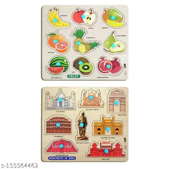 Wooden Puzzle for Kids, Multicolor, Pack of 2