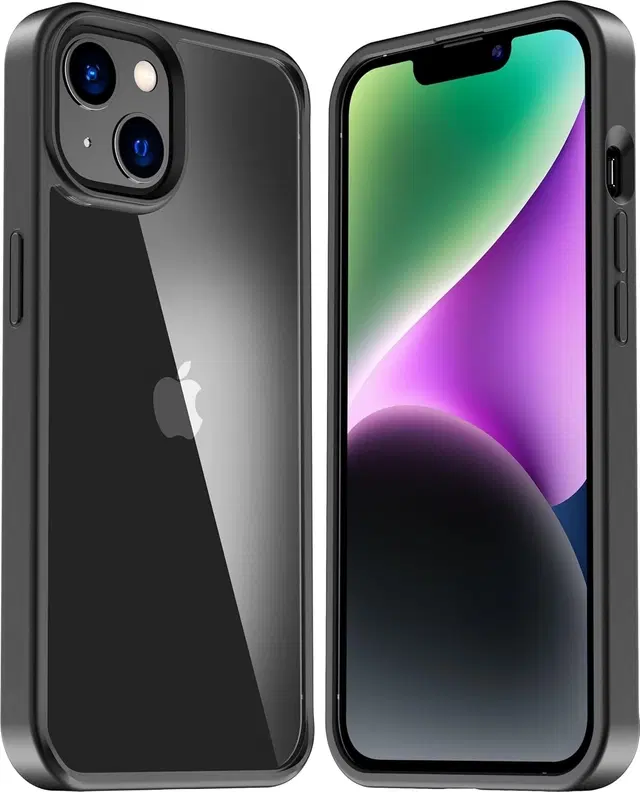 Aramid Fiber Transparent Hybrid Hard Bumper Mobile Back Cover for Apple iPhone 14, Black