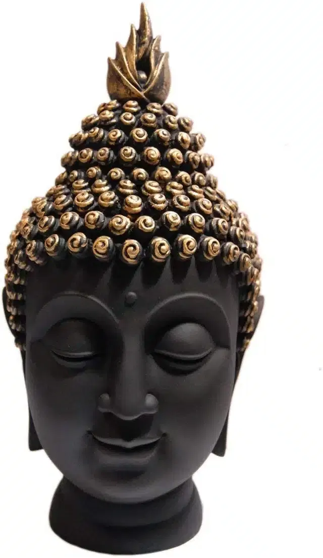 Buddha Head Figurine, Black & Gold