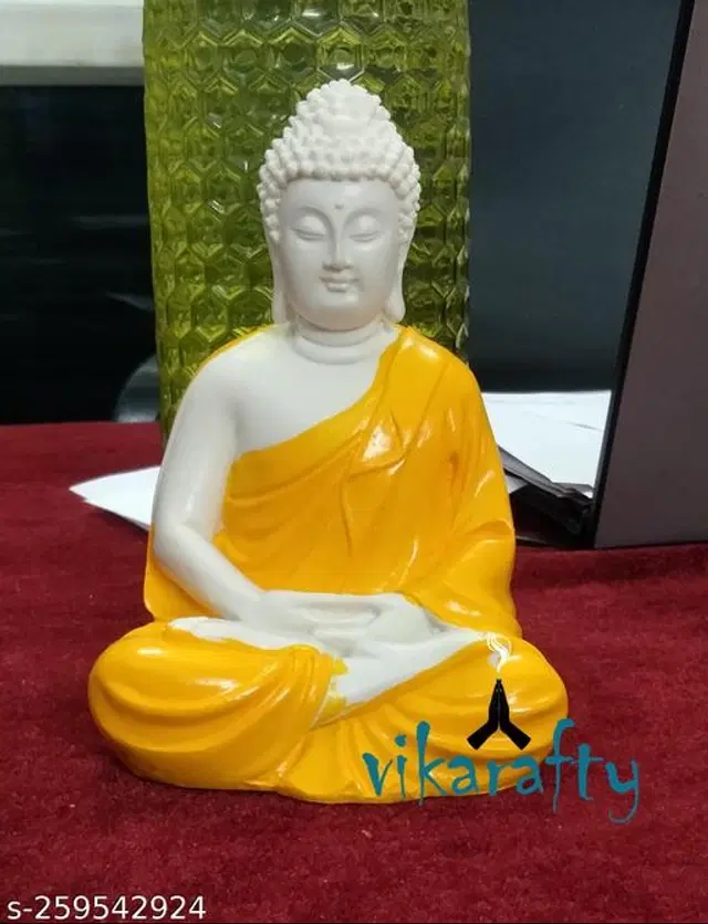 Marble Meditating Buddha Idol, Yellow