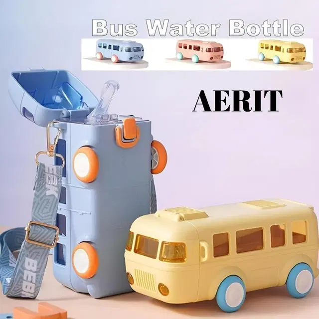 Plastic Bus Shape Sipper Bottle for Kids, Multicolor (1000 ml)