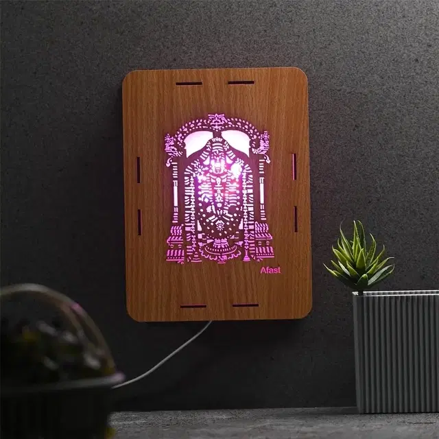 Tirupati Balaji Wooden Led Wall Frame Lamp (9x6 Inch)