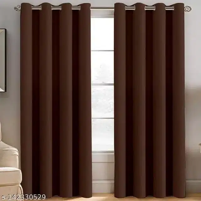 Polyester Window Curtain, Brown, 5 Feet, Pack of 2