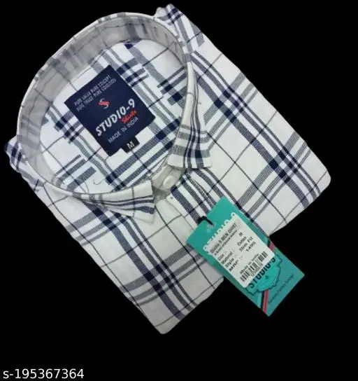 Cotton Blend Checked Shirt for Men, White (XL) Pack of 1