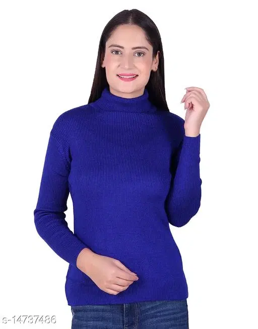 Hi-Neck Sweater for Women (Blue, L)