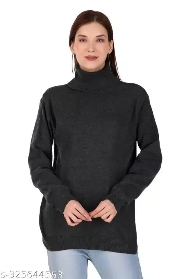 Acrylic Sweater for Women (Dark Grey, L)