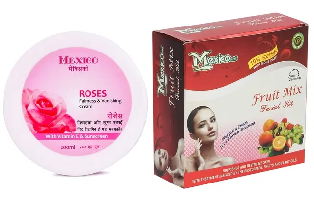 Maxico Herbs Fruit Mix Facial Kit with Rose Fairness Cream, Pack of 2