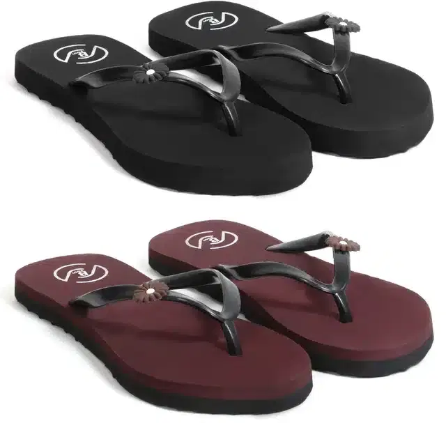 Flip Flops for Women, Pack of 2 (Multicolor, 5)