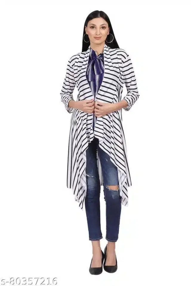 Three Quarter Sleeves Shurg for Women (Black & White, M)