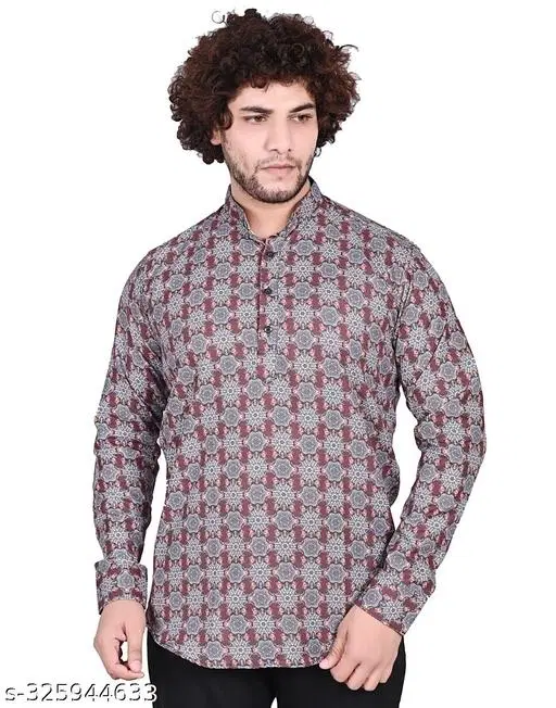 Cotton Blend Printed Short Kurta for Men, Multicolor (M)
