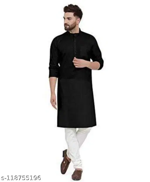 Mandarin Neck Kurta for Men (Black, 4XL)