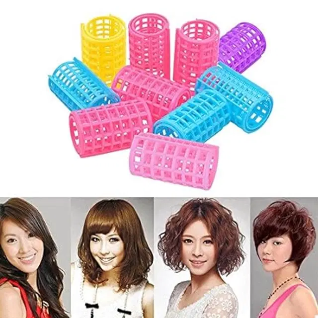 Plastic Hair Curler Rollers, Multicolor, Pack of 10